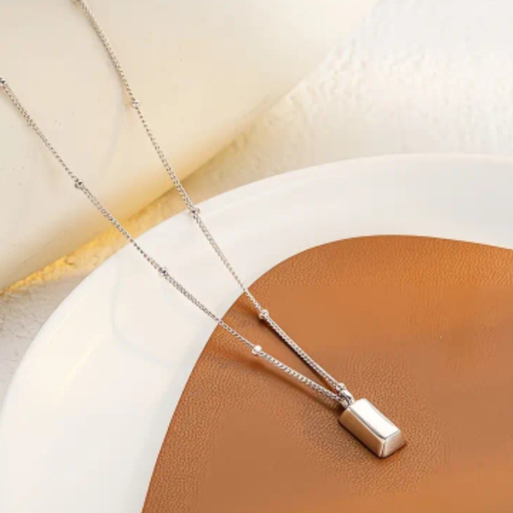 White Gold Filled Over titanium Bar  Necklace